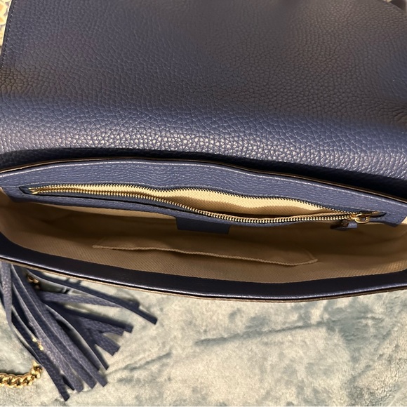 100% Authentic Gucci Pebbled Calfskin Medium Soho Flap Crossbody Periwinkle - Picture 13 of 13